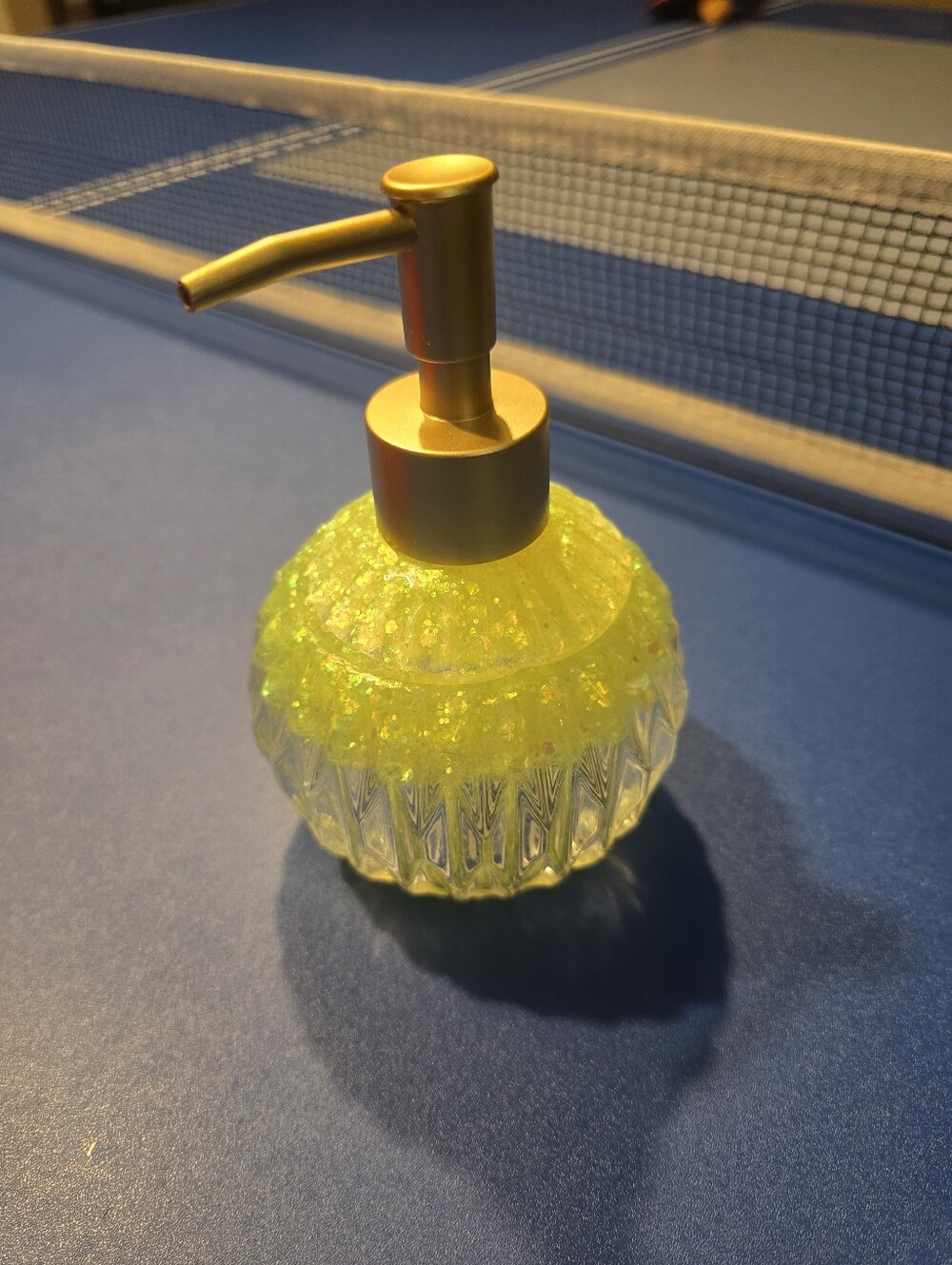 Yellow Glass Soap Dispenser with Gold Pump